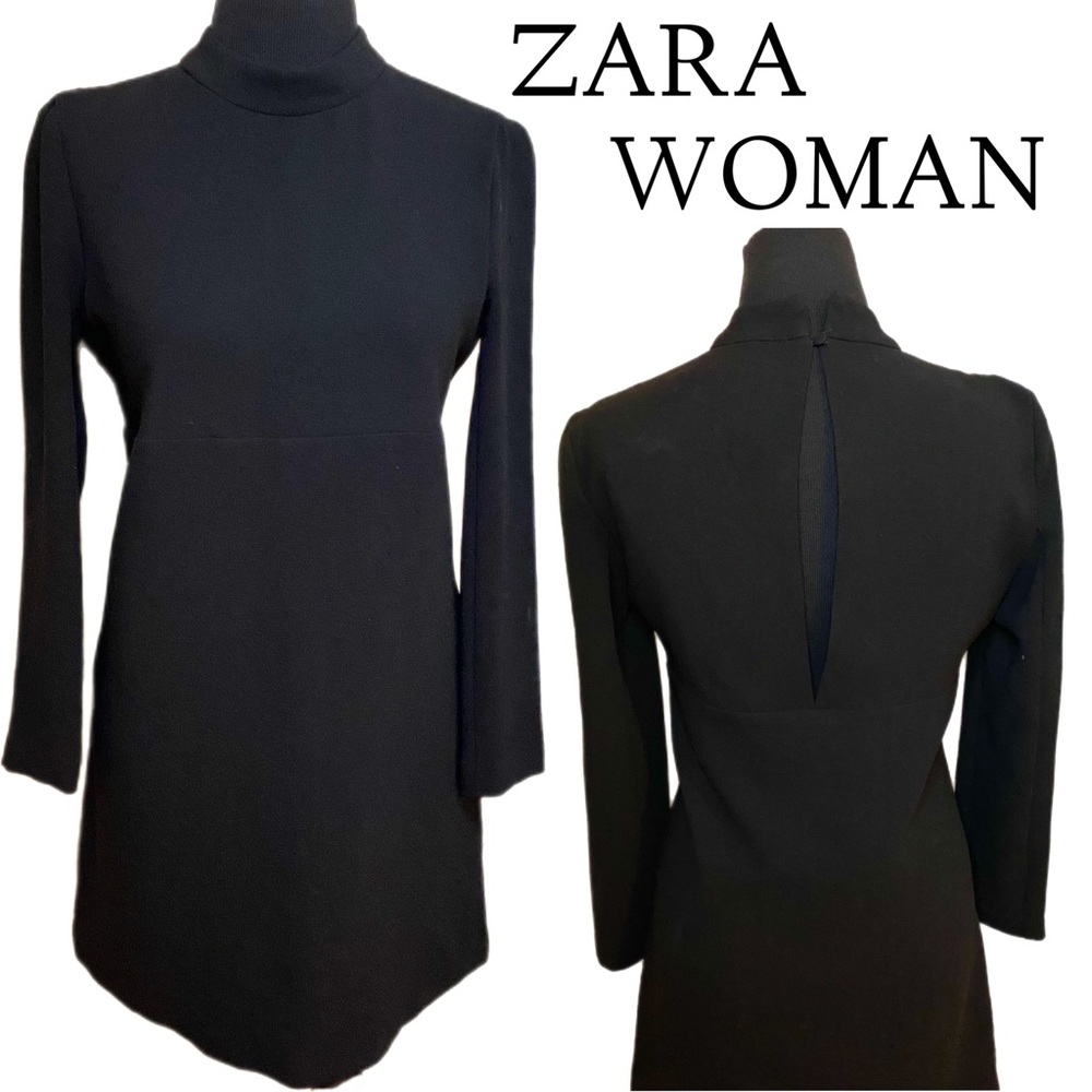 Zara Woman Long Sleeve Black Dress Back Keyhole Opening Women’s Size Medium